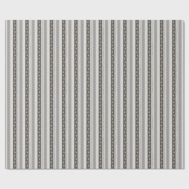 Papel De Regalo Elegant Charcoal & Cream Scallop Floral Stripe (Superficie plana)