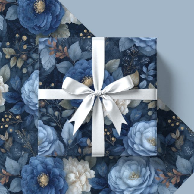 Papel De Regalo Elegant Christmas Blue and White Floral Gift  (Subido por el creador)