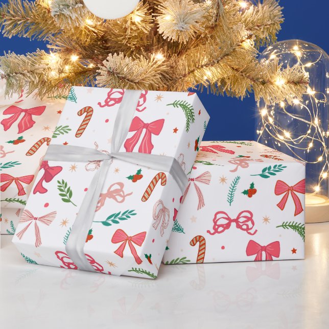 Papel De Regalo Elegant Christmas bow and candy pattern (Vacaciones)