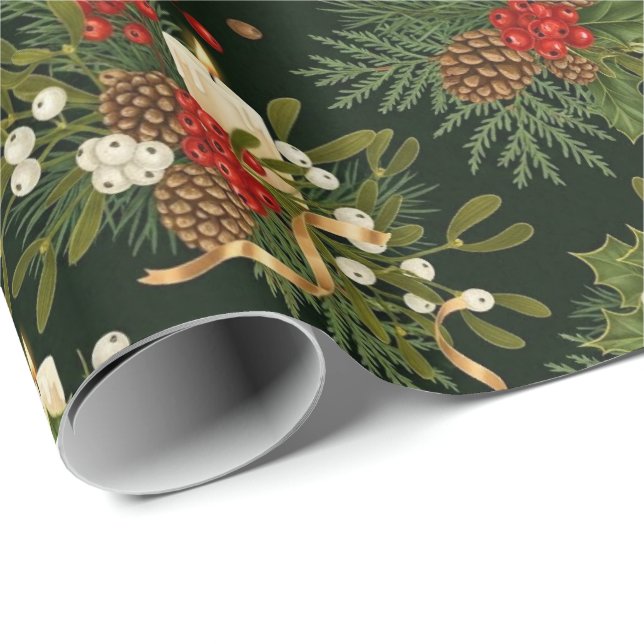 Papel De Regalo Elegant Christmas Floral Pinecone Pattern (Esquina del rollo)
