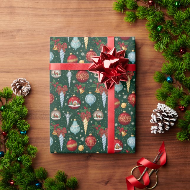 Papel De Regalo Elegant Christmas Ornaments Wrapping Paper (Regalo de vacaciones)