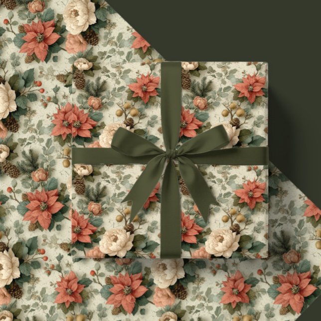 Papel De Regalo Elegant Christmas Peach and Cream Floral Gift (Subido por el creador)