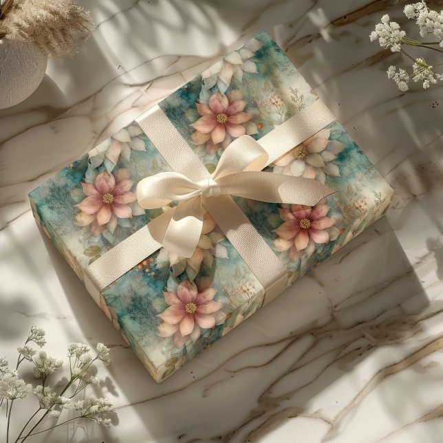 Papel De Regalo Elegant Christmas Peach and Sage Green Floral  (Subido por el creador)