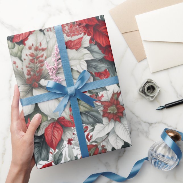 Papel De Regalo Elegant Christmas Pointsettias  (Regalar)