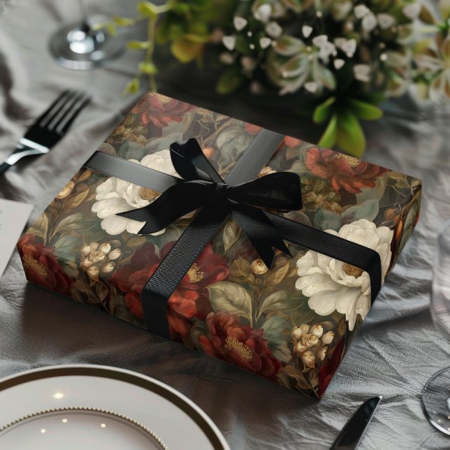 Papel De Regalo Elegant Christmas Red and Winter White Floral (Subido por el creador)