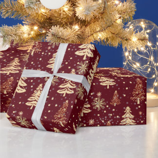 Papel De Regalo Elegant Christmas Tree Red Holiday