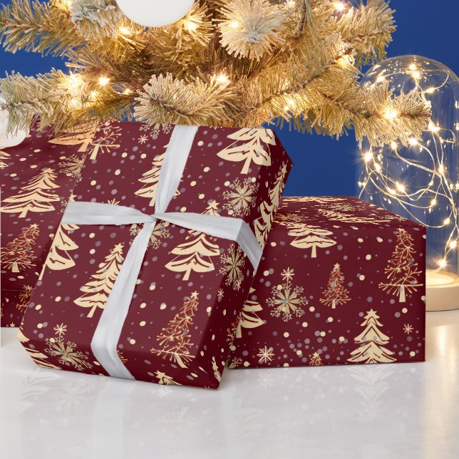 Papel De Regalo Elegant Christmas Tree Red Holiday (Vacaciones)