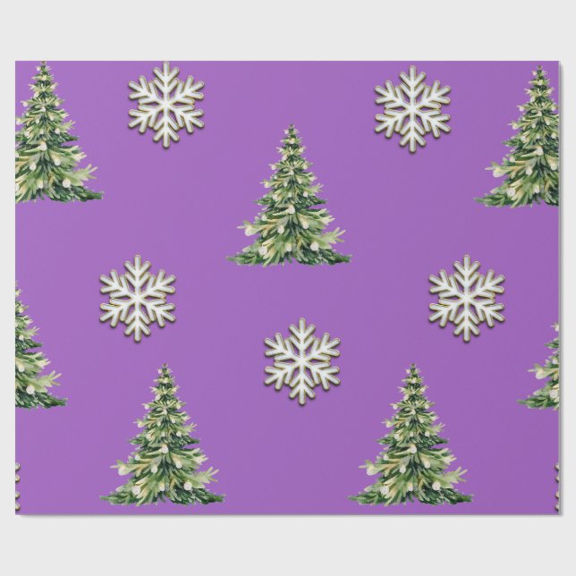 Papel De Regalo Elegant Christmas Tree & Snowflake Wrapping Paper (Superficie plana)