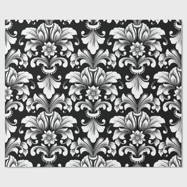 Papel De Regalo Elegant Damask black and white wrapping paper roll (Superficie plana)