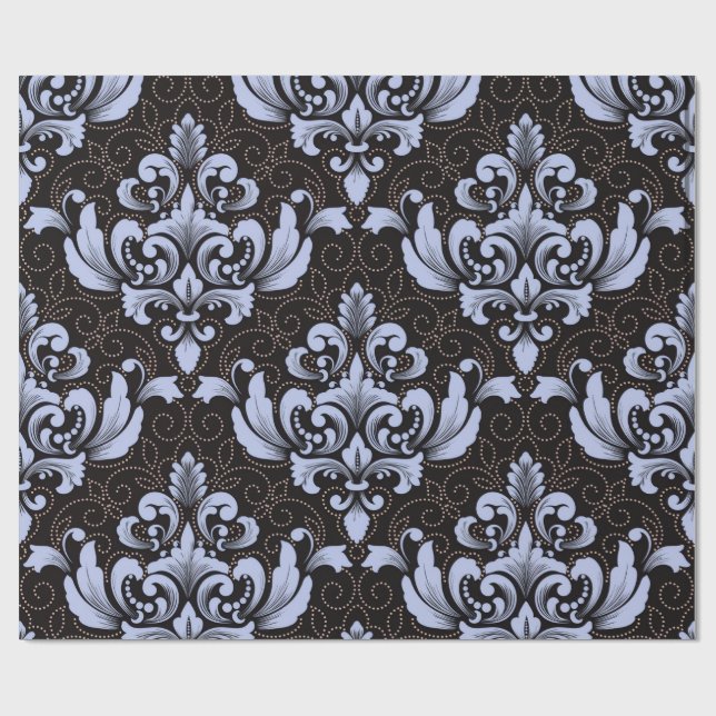 Papel De Regalo Elegant Damask blue and black wrapping paper roll (Superficie plana)