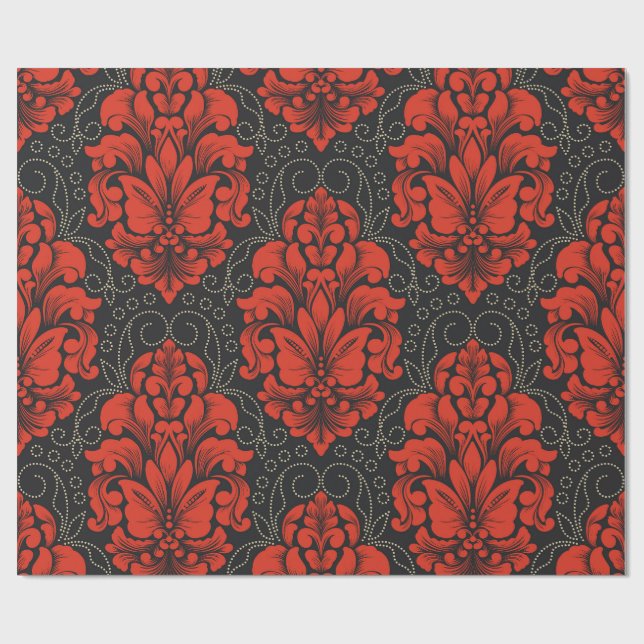 Papel De Regalo Elegant Damask Red and black wrapping paper roll (Superficie plana)