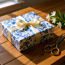 Papel De Regalo Elegant Dusty Blue Toile Floral Wedding