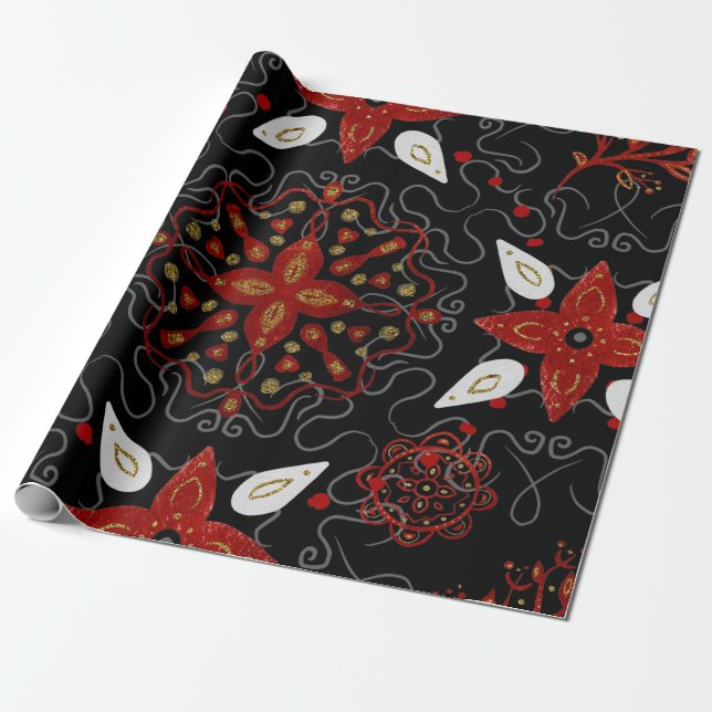 Papel De Regalo Elegant, festive feel symmetrical floral pattern (Desenrollado)