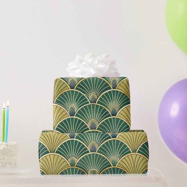 Papel De Regalo Elegant Floral Islamic Green Gold Art Deco (Regalos de fiesta)