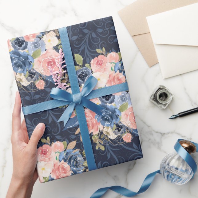 Papel De Regalo elegant flowers blue and pink (Regalar)