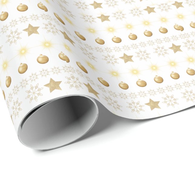 Papel De Regalo Elegant Gold Baubles & Stars Luxury Christmas (Esquina del rollo)