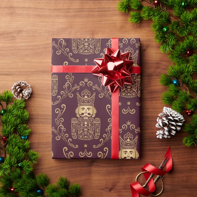 Papel De Regalo Elegant Gold Nutcracker Christmas Damask (Regalo de vacaciones)