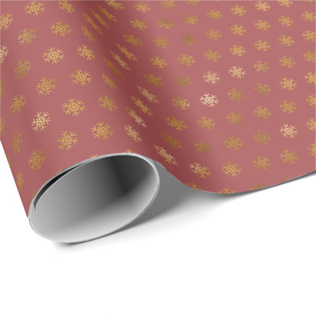 Papel De Regalo Elegant Gold Snowflake Christmas Holiday Burgundy (Esquina del rollo)