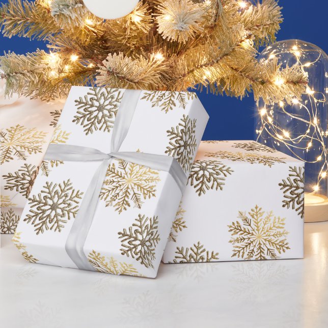 Papel De Regalo Elegant Gold Snowflakes Pattern Happy New Year (Vacaciones)