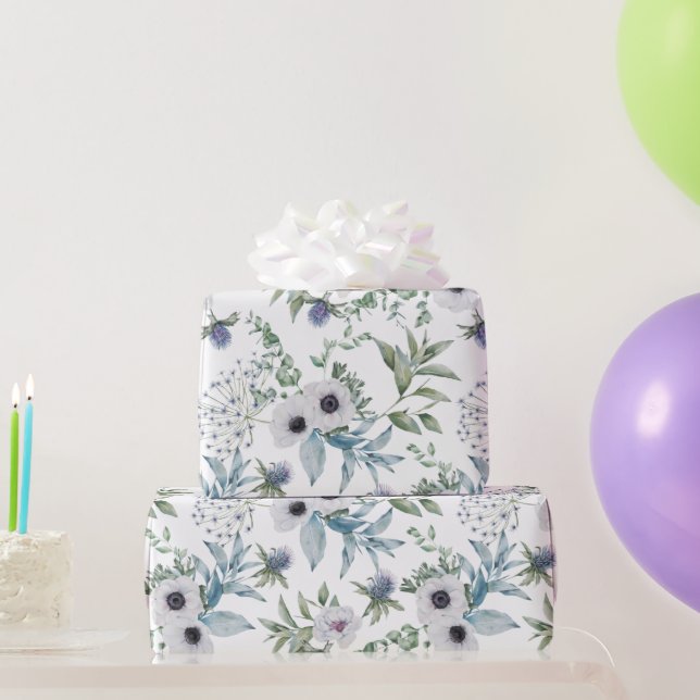 Papel De Regalo Elegant Green Blue Botanical Watercolor  (Regalos de fiesta)