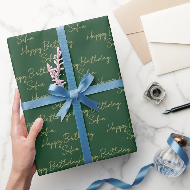 Papel De Regalo Elegant Green Gold Happy Birthday PersonalizedGift (Regalar)