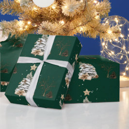 Papel De Regalo Elegant Green New Year Frosted Tree
