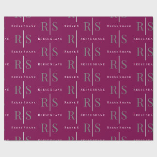 Papel De Regalo Elegant Grey Monogram & White Name, Maroon