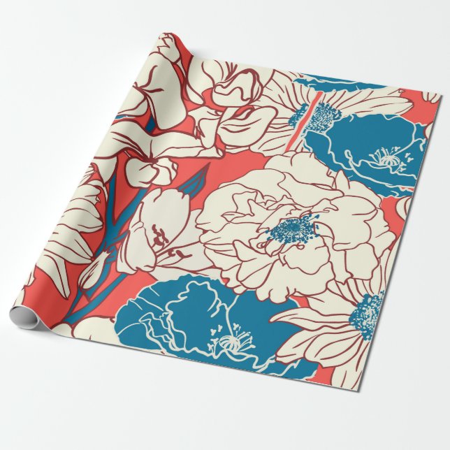Papel De Regalo Elegant hand drawn Floral pattern, Garden flowers. (Desenrollado)