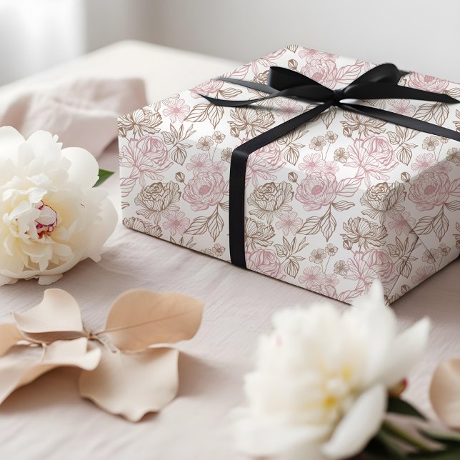 Papel De Regalo Elegant Hand-Drawn Peony & Leaf Floral Pattern (Elegant Hand-Drawn Peony & Leaf Floral Pattern Wrapping Paper)