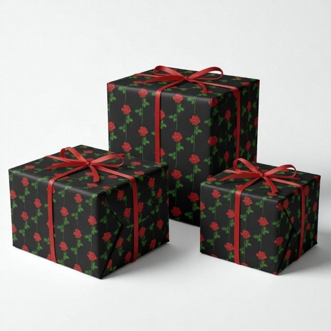 Papel De Regalo Elegant Hand-Drawn Rose Wrapping Paper on Black  (Subido por el creador)