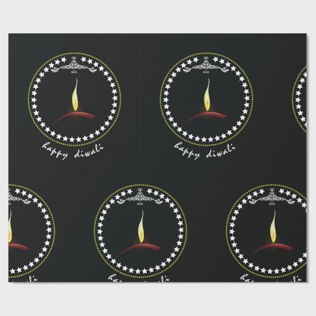 Papel De Regalo Elegant Happy Diwali Diya Flame Star Wreath (Superficie plana)