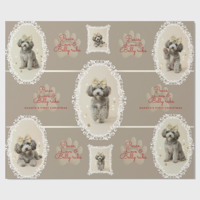 Papel De Regalo Elegant Holiday Puppy Wrapping Paper (Customize) (Superficie plana)