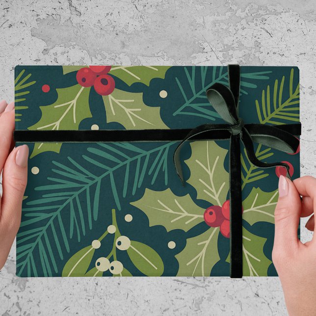 Papel De Regalo Elegant Holly Berries Greenery Christmas Gift (Subido por el creador)