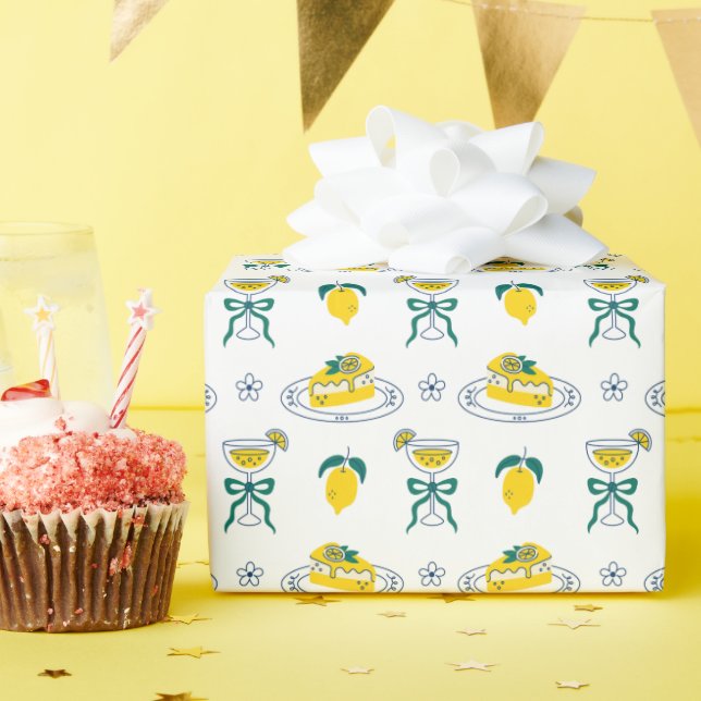 Papel De Regalo Elegant Lemon Dessert Pattern Wrapping Paper Roll (Fiesta de cumpleaños )