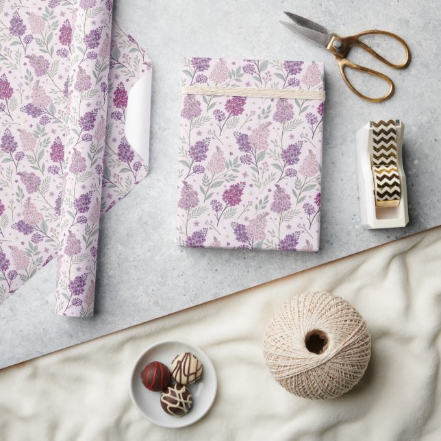 Papel De Regalo Elegant Lilac Bloom & Lavender Floral   (Artesanía)