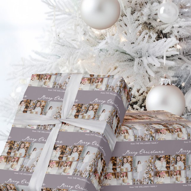 Papel De Regalo Elegant Mauve Merry Christmas Photo Collage (Subido por el creador)