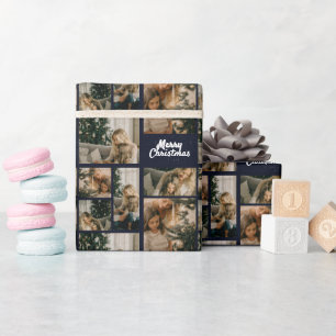 Papel De Regalo Elegant Merry Christmas Collage Blue