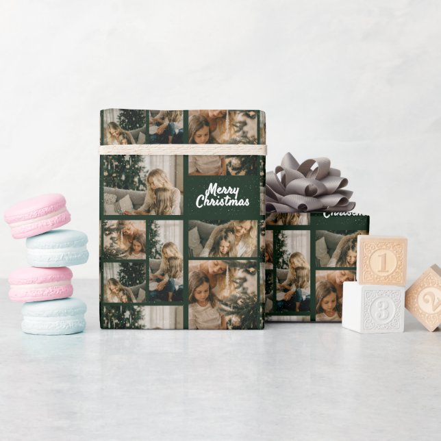 Papel De Regalo Elegant Merry Christmas Collage Green (Baby Shower)