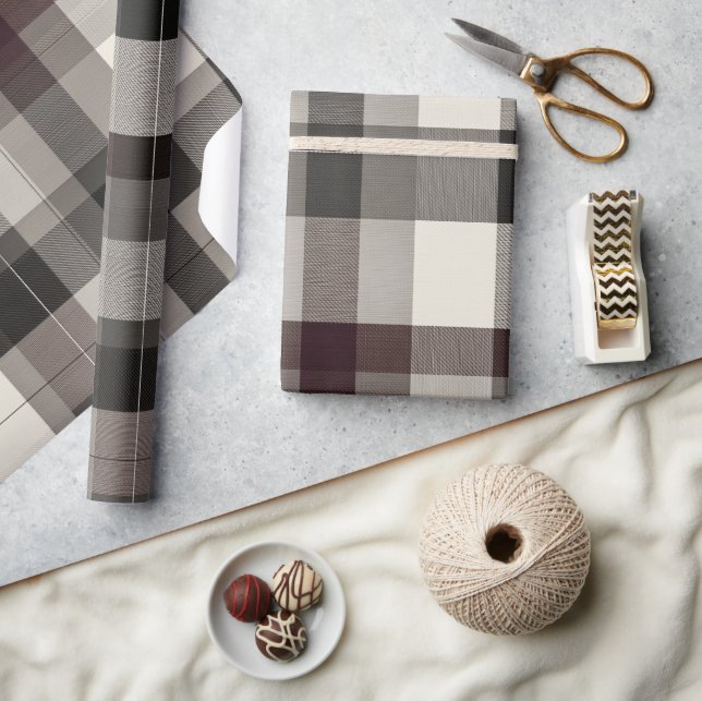 Papel De Regalo Elegant Monochrome Plaid Holiday (Artesanía)