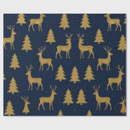 Papel De Regalo Elegant Navy & Gold Reindeer Christmas Wrapping Pa