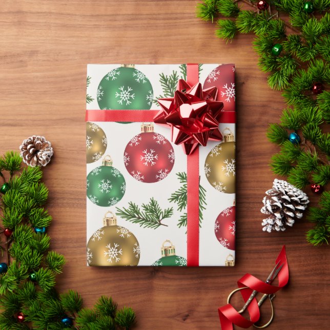 Papel De Regalo Elegant Ornaments & Pine Wrapping Paper (Regalo de vacaciones)