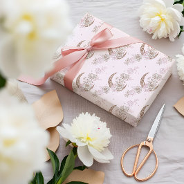 Papel De Regalo Elegant Pink Floral Peony Celestial Moon & Stars