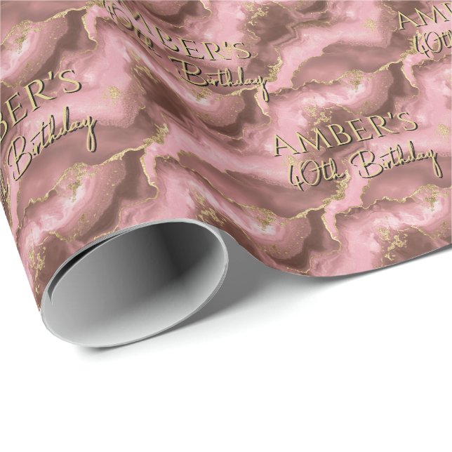 Papel De Regalo Elegant Pink  Gold Abstract Marble Design (Esquina del rollo)