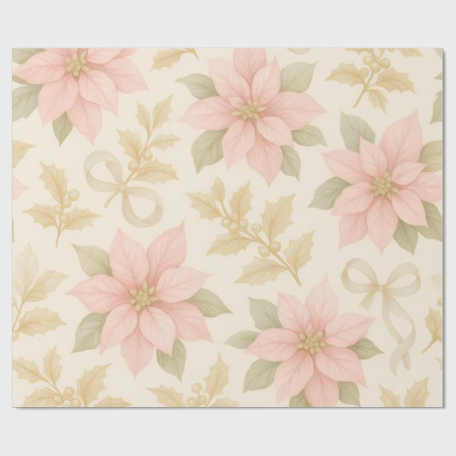 Papel De Regalo Elegant Pink Poinsettia Christmas Wrapping Paper (Superficie plana)
