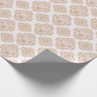 Papel De Regalo Elegant Pink Rose and Gold Baroque Frame