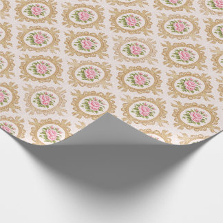 Papel De Regalo Elegant Pink Rose and Gold Baroque Frame