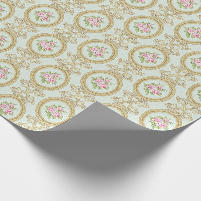 Papel De Regalo Elegant Pink Rose and Gold Baroque Frame (Esquina)