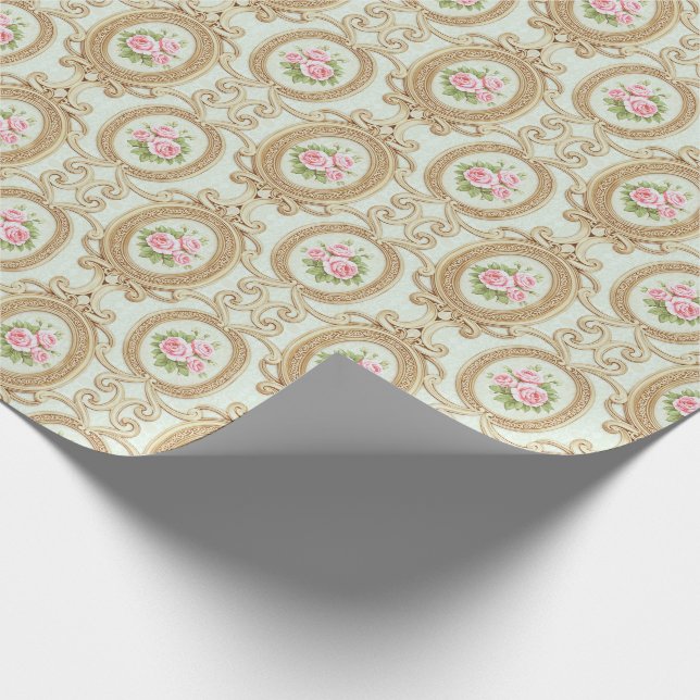 Papel De Regalo Elegant Pink Rose and Gold Baroque Frame (Esquina)