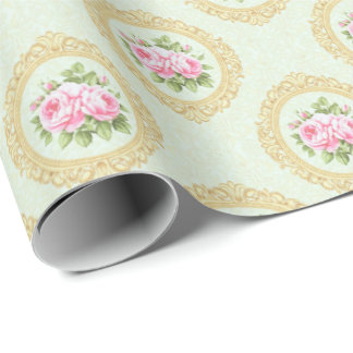 Papel De Regalo Elegant Pink Rose and Gold Frame