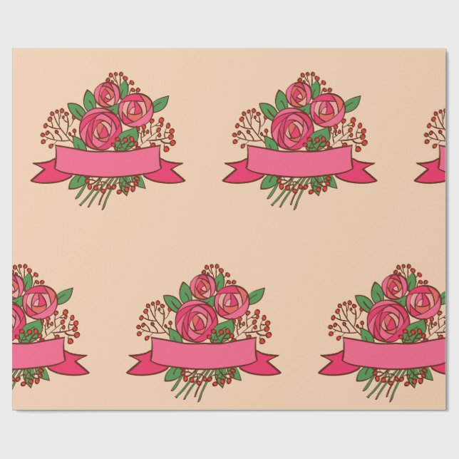 Papel De Regalo Elegant Pink Rose Floral Bouquet (Superficie plana)